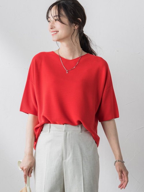 【新色追加】ホールガーメント5分袖ニットプルオーバー≪手洗い可能≫ 