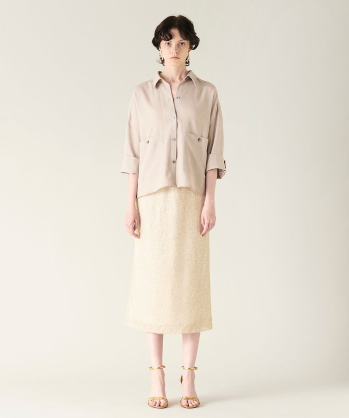 GRACECONTINENTAL メッシュスパンコールタイトスカート ゴールド 38