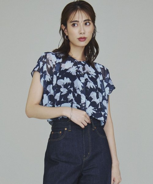 【洗える】Ratti シャドーフラワー プリント ブラウス シャドーフラワー プリント