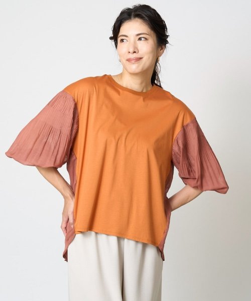 [接触冷感]ドライコットンボリュームスリーブ7分袖プルオーバー 