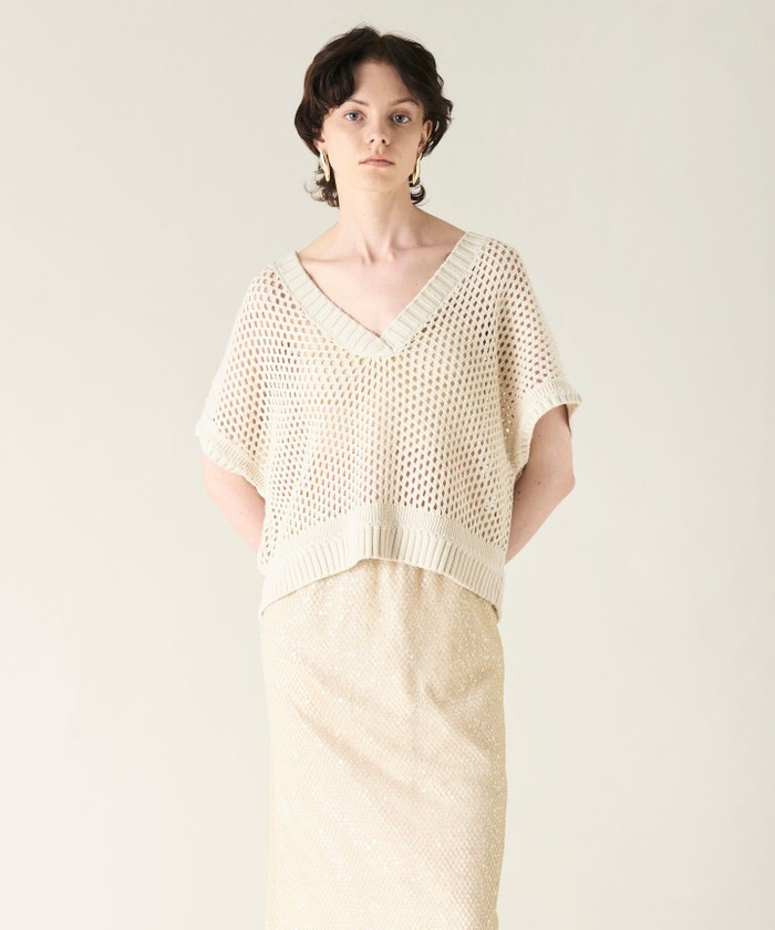 GRACECONTINENTAL メッシュVネックニットトップ キナリ 36 GRACECONTINENTAL メッシュVネックニットトップ キナリ 36