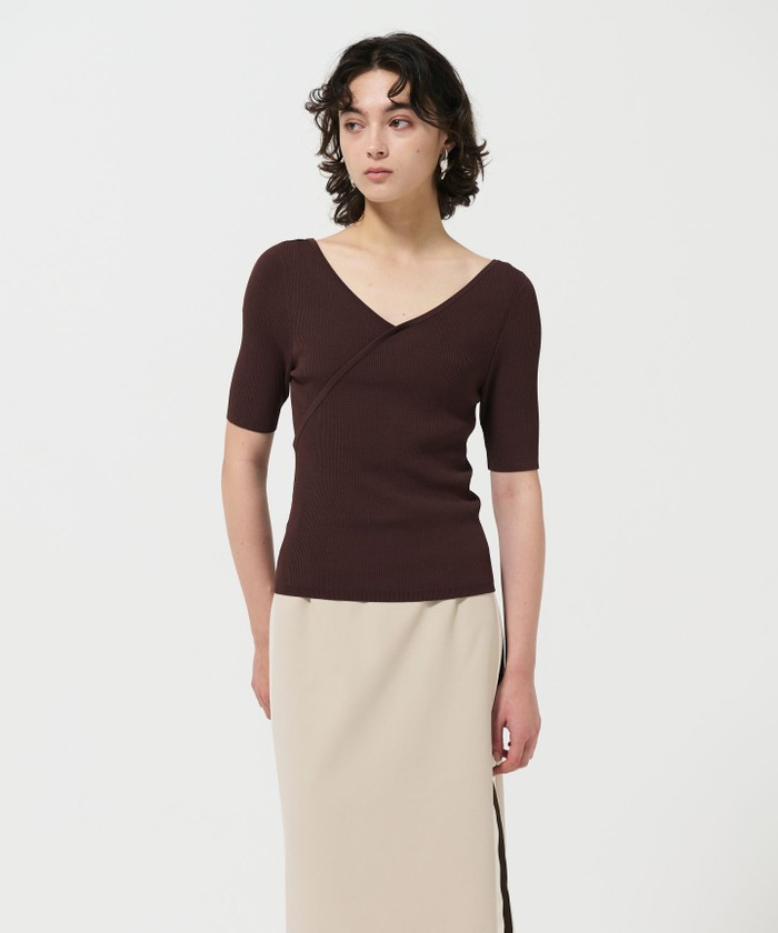 GRACECONTINENTAL リブカシュクールニットトップ ブラウン 36 GRACECONTINENTAL リブカシュクールニットトップ ブラウン 36