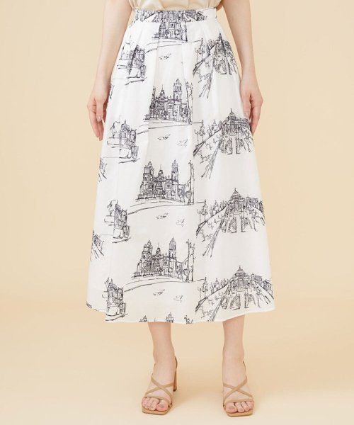Sybilla(シビラ)/タウンスケープ刺繍スカート/ホワイト
