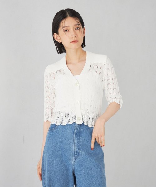 EMMEL REFINES＞EM スカシアミ ショートスリーブ ニット カーディガン  