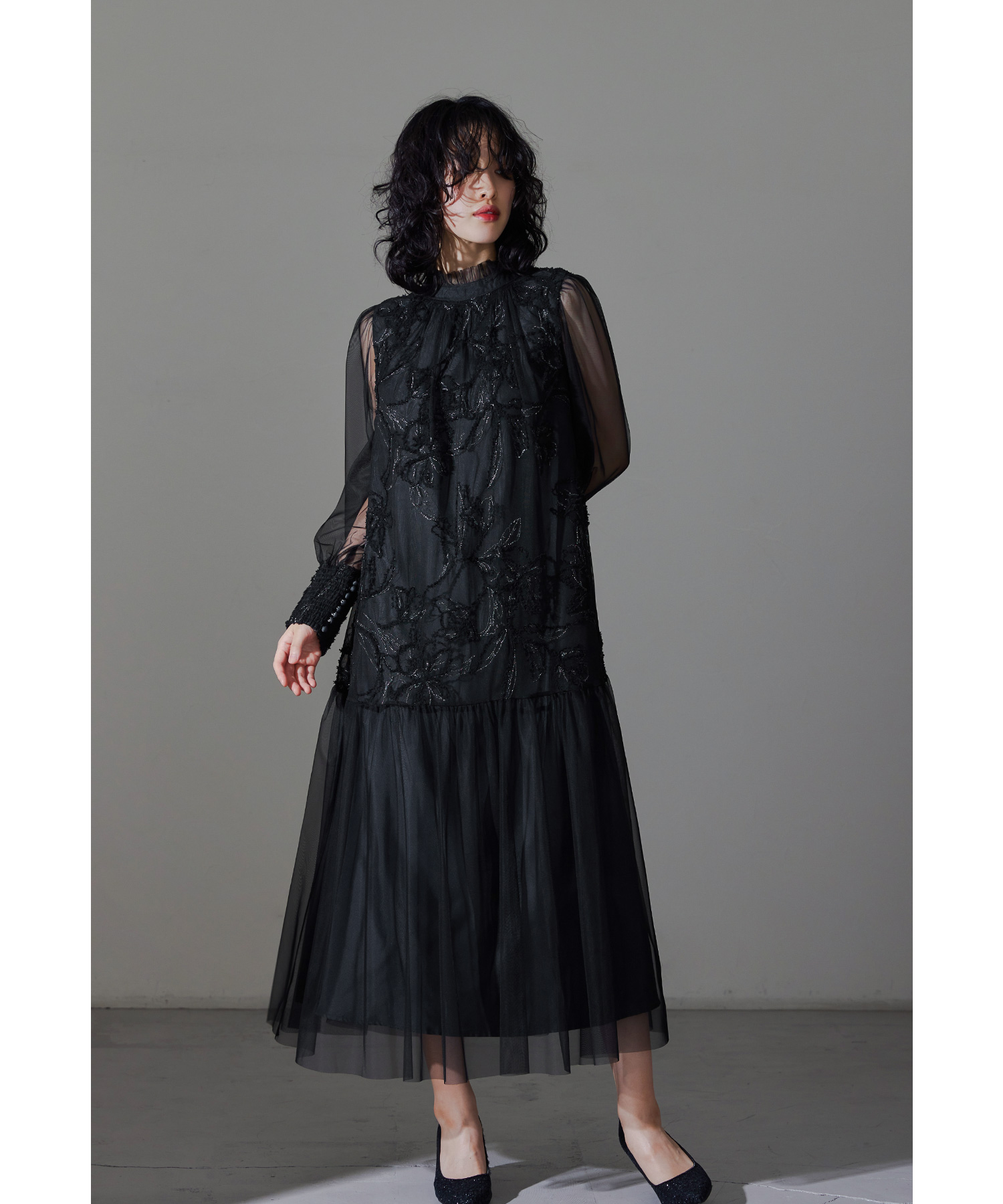 新品☆アドリアナパペル☆花フローラル刺繍レースドレスワンピース黒