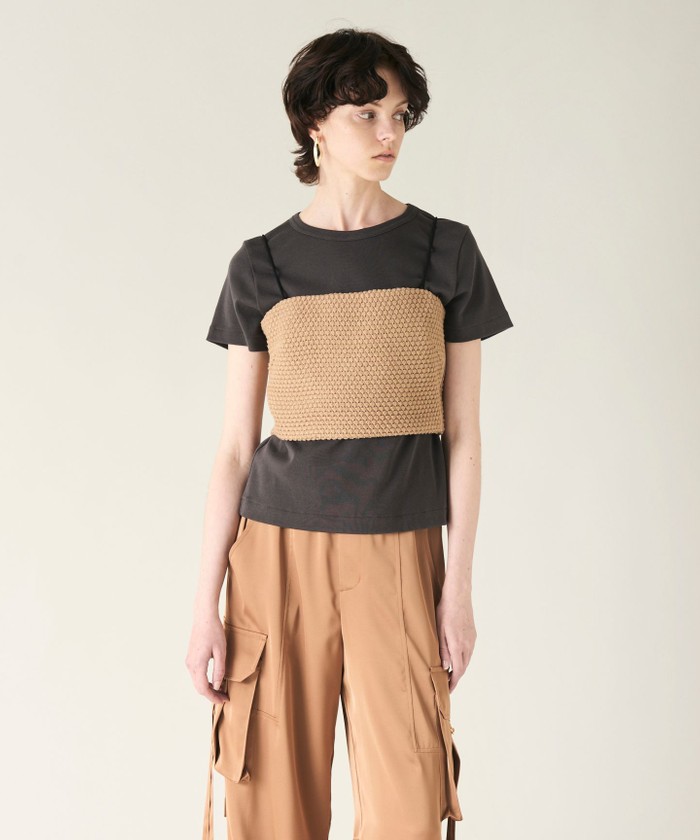 GRACECONTINENTAL ニットライクレースビスチェ キャメル 36 GRACECONTINENTAL ニットライクレースビスチェ キャメル 36