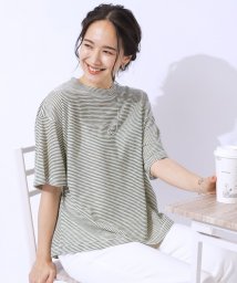 SHOO・LA・RUE Cutie Blonde(シューラルー　キューティーブロンド)/【洗える】腕を出さずにこなれ見え スラブボーダーTシャツ/グリーン（322）