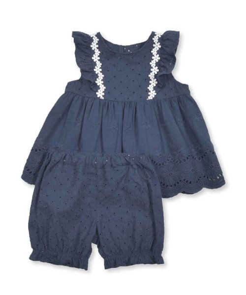 お花レーススカラップ裾ワンピース+ブルマ2点セットベビー(70~80cm  