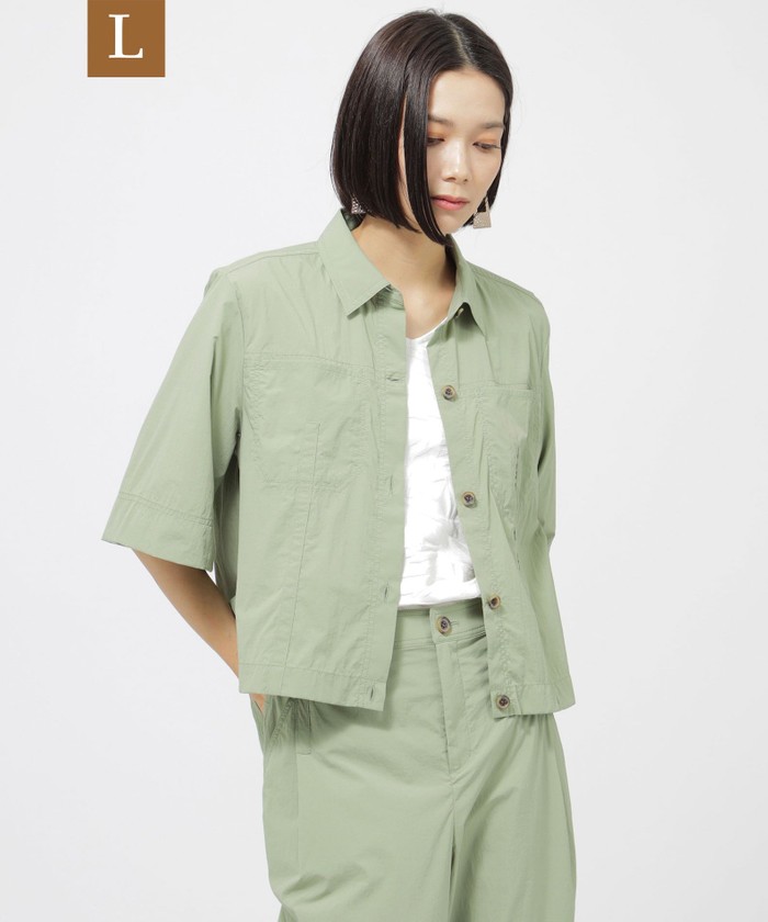 【L】【ウォッシャブル】【接触冷感】シルキードライシャツ グリーン EVEX 接触冷感】【ウォッシャブル】モクロディシャツコンビプル