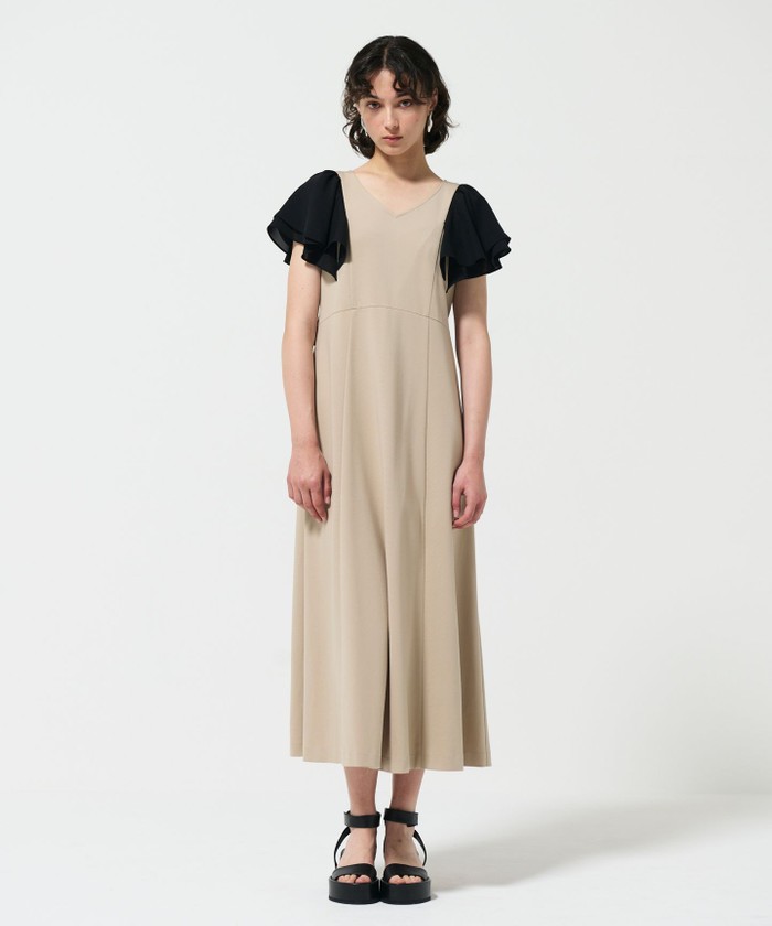 GRACECONTINENTAL フリルスリーブカットワンピース ベージュ 36