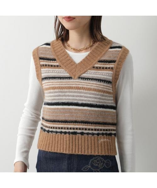 セール】GANNI ニットベスト Soft Wool Stripe Vest Vネック(506587228 