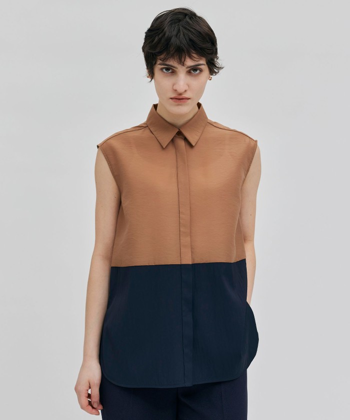 BEIGE 【洗える】SERBES / ノースリーブブラウス CAMEL×NAVY 4