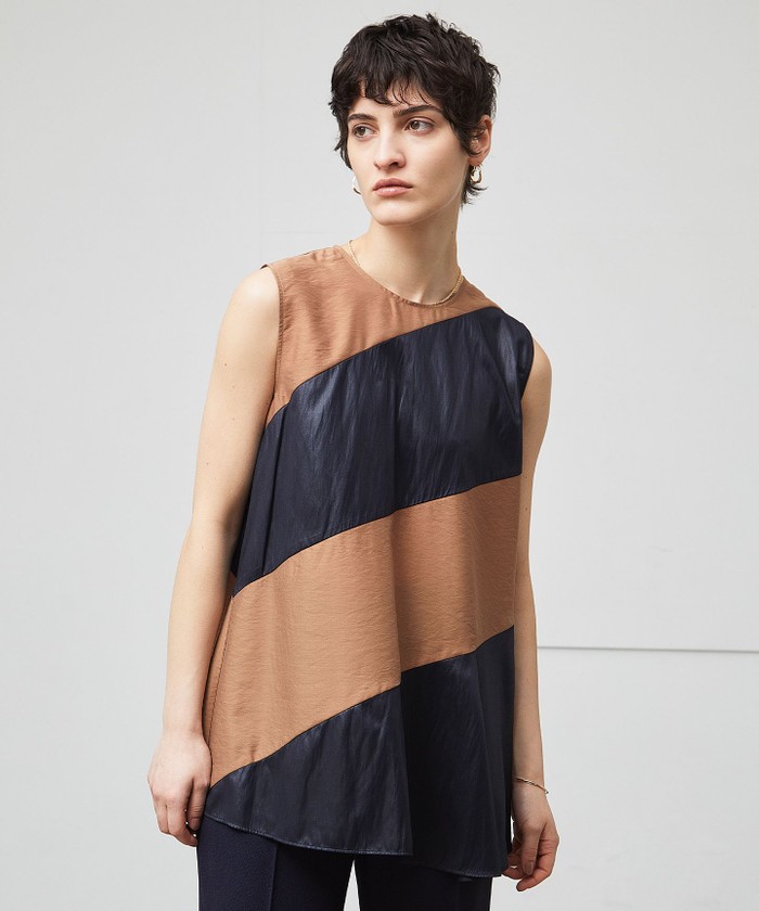 BEIGE 【洗える】TOURRAQUE / Aラインブラウス CAMEL×NAVY 4 BEIGE 【洗える】TOURRAQUE / Aラインブラウス CAMEL×NAVY 4