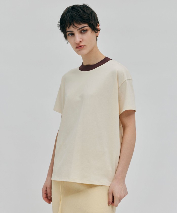 BEIGE 【洗える】BRICKA / バイカラーTシャツ CREAM×BORDEAUX 4