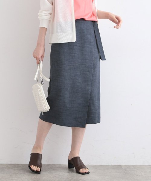 セール】【洗える／UVケア／SETUP可能】麻調ラップ風Iラインスカート  