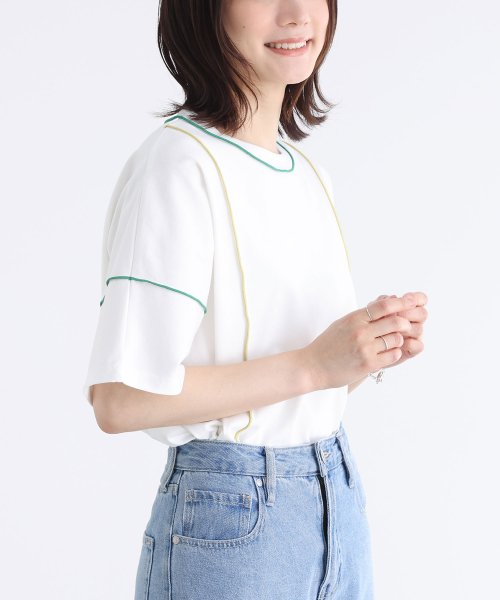 osharewalker(オシャレウォーカー)/『配色メロー冷感Tシャツ』/オフホワイト