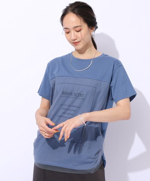 SHOO・LA・RUE Cutie Blonde(シューラルー　キューティーブロンド)/【洗える】インしない派さんの 重ねチュールプリントTシャツ/ブルー（092）