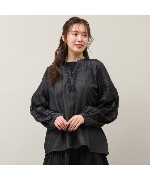 ピサーノ PISANO デニム刺繍・スキッパー襟ブラウス(506673175)｜阪急