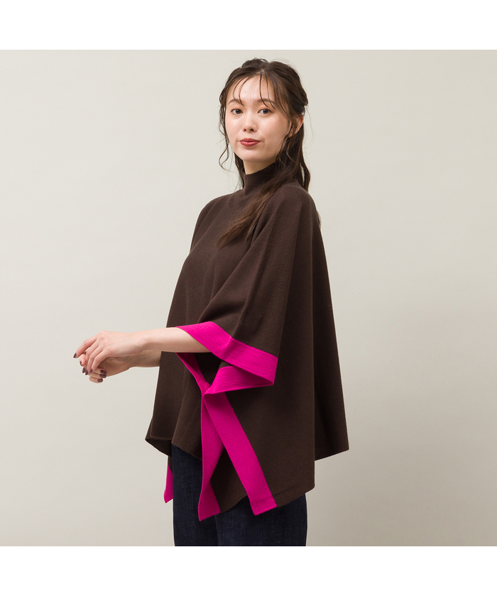 【美品】イッセイミヤケ ニットポンチョ バイカラー ライン　スクエア 楽天市場】【中古】 イッセイミヤケISSEY MIYAKE バイカラー