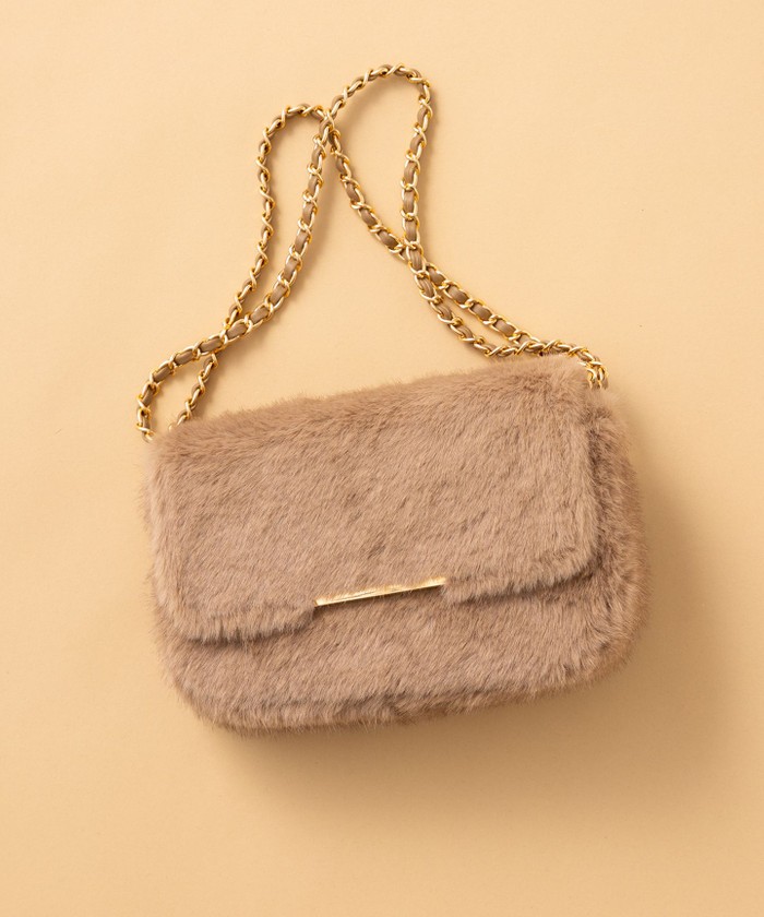 ファー素材 ベージュ ショルダーバッグ*5 エコファーショルダーバッグ グレージュ