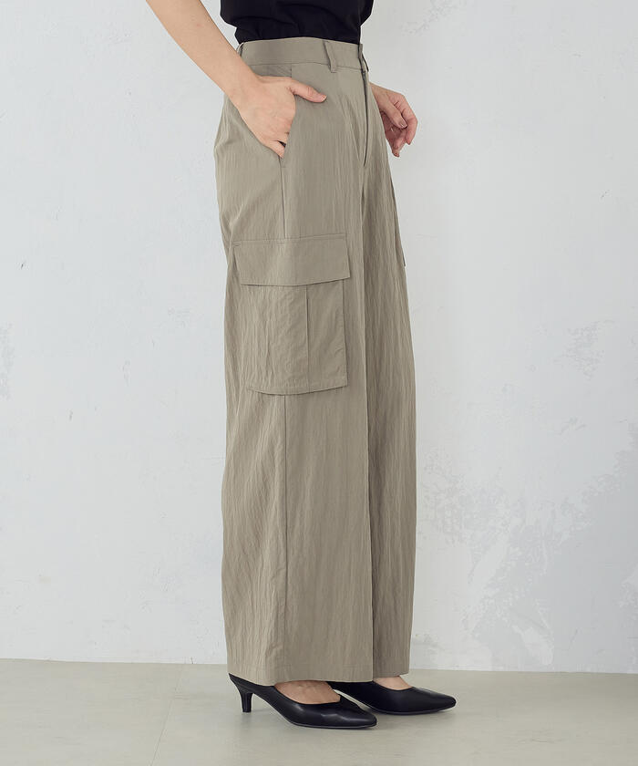セール】シャカシャカタフタ ワイドシルエット カーゴパンツ(506638957  
