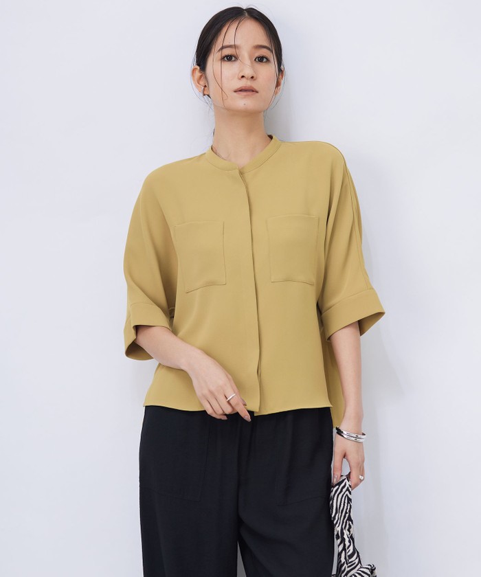 24aw 新品同様■ICB■ライトダブルクロス クロップドシャツ ブラウス M 洗える】ライトダブルクロス クロップドシャツ(506696095)｜阪急
