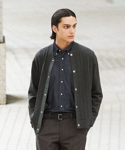 【ストレッチ性 / イージーケア】【FLEX YARN】ケーブルニットブルゾン型