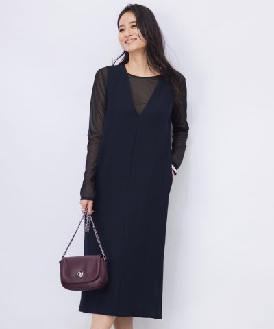 【洗える】ライトダブルクロス Vネックワンピース