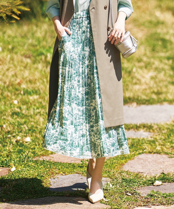 グリーン系｜プリーツスカート｜自由区 (Lサイズ)(ジユウクエル)｜阪急