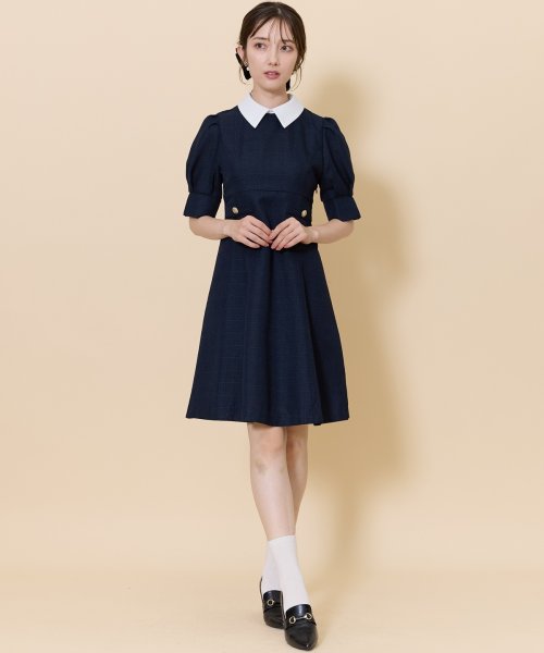 2WAYバイカラー衿エレガンスツイードミニワンピース(506704266 