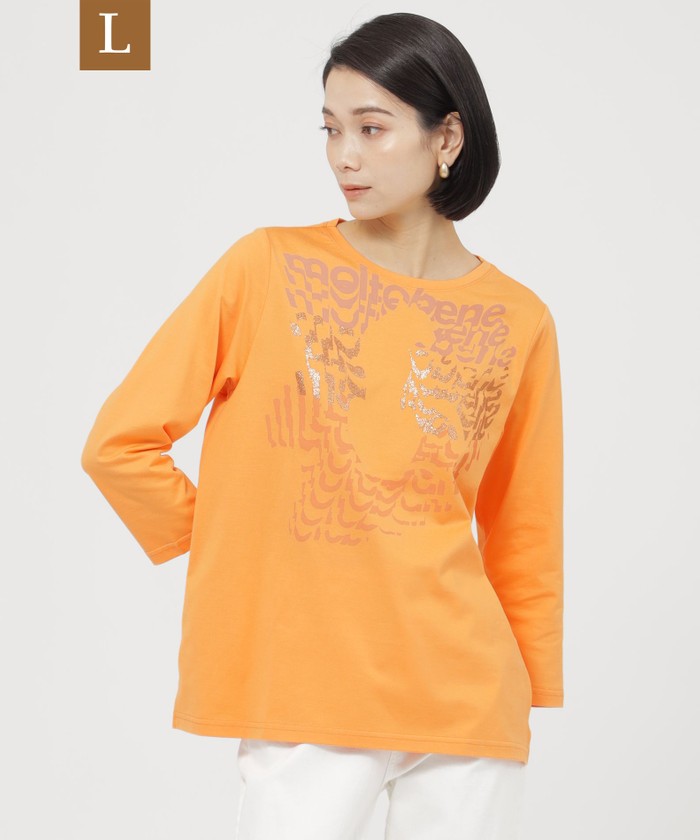 【新品】EVEX by KRIZIA ☆ロゴプリントプルオーバーカットソー L】【接触冷感】【ウォッシャブル】ホットフィットロゴプリント