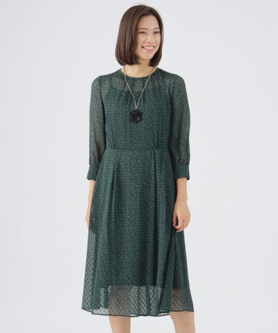 【ウォッシャブル】リーフジャカードプリントワンピース