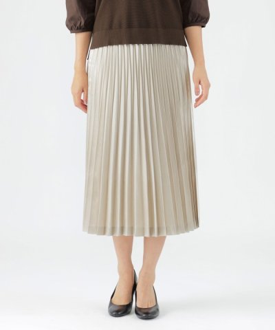 【ウォッシャブル】レザーライクサテンプリーツスカート