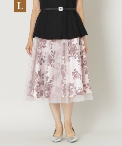 【L】チュールレイヤーフラワープリント スカート
