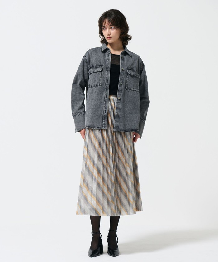 GRACECONTINENTAL ラメラインプリーツスカート イエロー 36 GRACECONTINENTAL ラメラインプリーツスカート イエロー 36