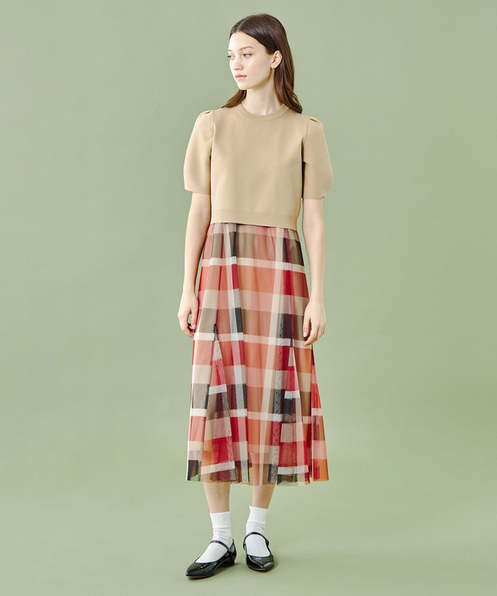 【美人百花コラボ】クレストブリッジチェックチュールニットセットアップ36 美人百花コラボ】クレストブリッジチェックチュールニット