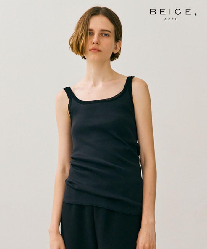BEIGE 【BEIGE,ecru/WEB限定・洗える】RIB TOPS / コットンシル STONE F BEIGE 【BEIGE,ecru/WEB限定・洗える】RIB TOPS / コットンシル STONE F