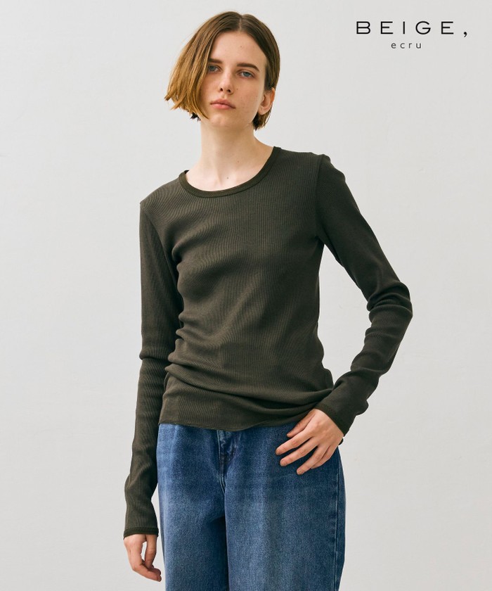 BEIGE 【BEIGE,ecru/WEB限定・洗える】RIB TOPS / コットンシル KHAKI F BEIGE 【BEIGE,ecru/WEB限定・洗える】RIB TOPS / コットンシル KHAKI F