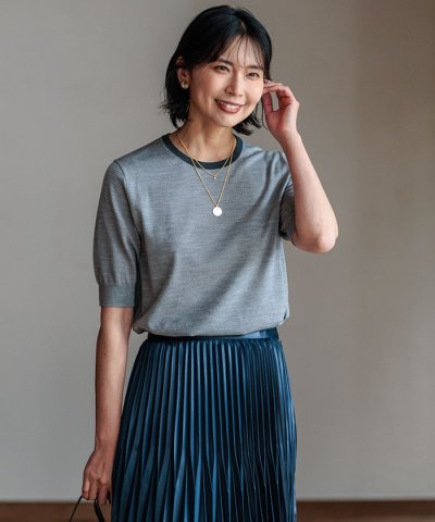 【洗える】サステナブルウール 半袖 ニット