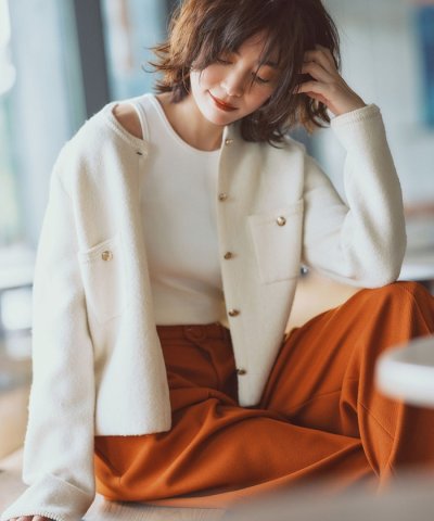 【杏さん着用/洗える】ミニブークレニット カーディガン