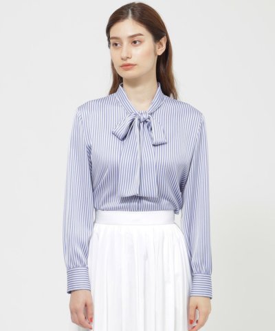 【再入荷】【ウォッシャブル】ソフトサテンストライプ　ブラウス