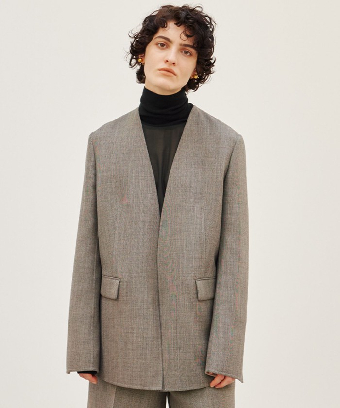 BEIGE 【VERY 11月号掲載】GRANET / ノーカラーリバージャケット TAUPE×ECRU 4