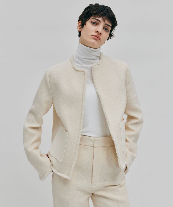 BEIGE 【andGIRL 秋号掲載】MILLAM / フェイクレザーパッチツイードジャケ ECRU 4 BEIGE 【andGIRL 秋号掲載】MILLAM / フェイクレザーパッチツイードジャケ ECRU 4