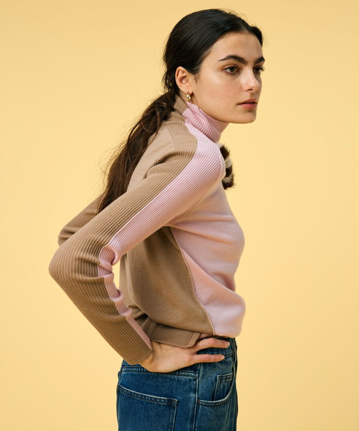 BEIGE 【洗える】LA MONNAIE / タートルネックニット PINK×TAUPE 2 BEIGE 【洗える】LA MONNAIE / タートルネックニット PINK×TAUPE 2