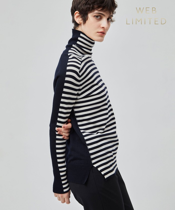 BEIGE 【洗える】LA MONNAIE / タートルネックニット NAVY×ECRU 4 BEIGE 【洗える】LA MONNAIE / タートルネックニット NAVY×ECRU 4