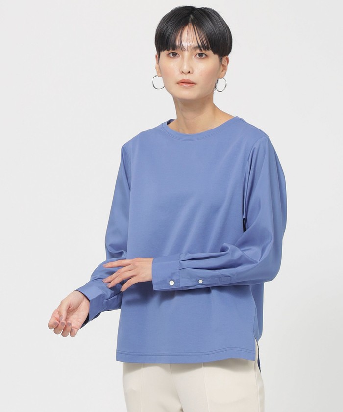 tシャツ 「接触冷感」「ウォッシャブル」モクロディシャツコンビプルオーバーカットソー レディース 接触冷感】【吸水速乾】【ウォッシャブル】モクロディプル