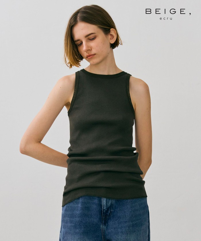 BEIGE 【BEIGE,ecru/WEB限定・洗える】RIB TOPS / コットンシル KHAKI F BEIGE 【BEIGE,ecru/WEB限定・洗える】RIB TOPS / コットンシル KHAKI F