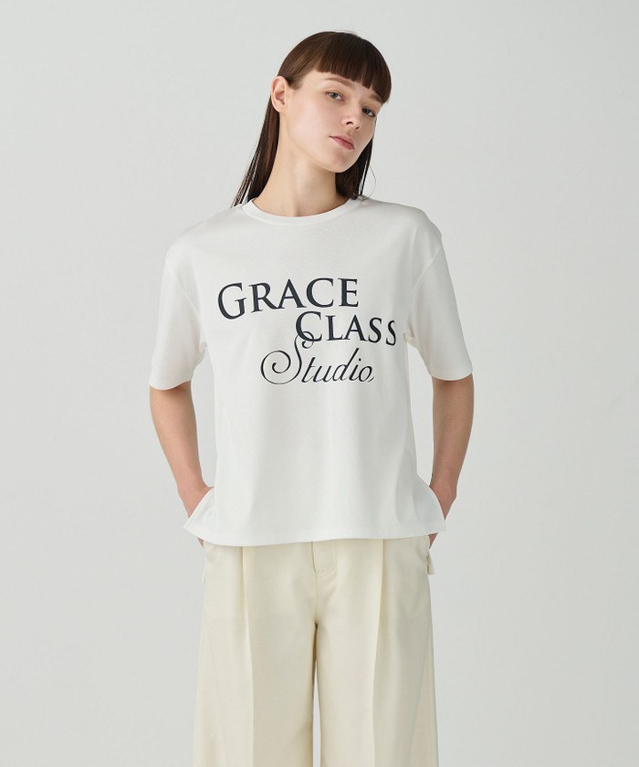 GRACECONTINENTAL レタードシルケットTシャツ ホワイト 36 GRACECONTINENTAL レタードシルケットTシャツ ホワイト 36