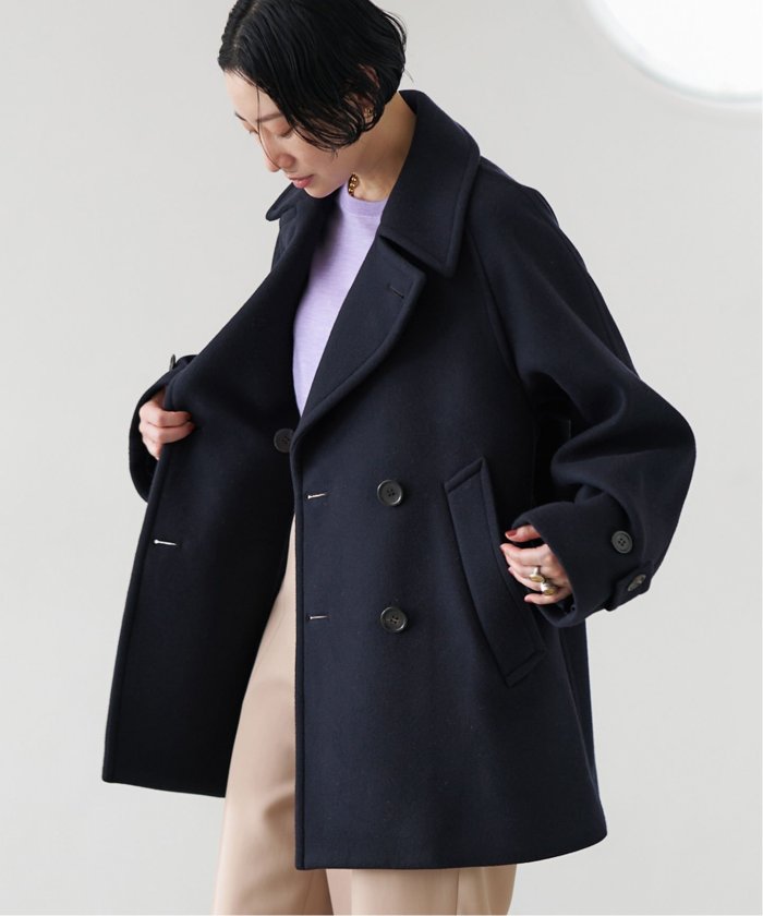 【美品】SLOBE IENA 2023ネイビー ピーコート ウールコート 美品】SLOBE IENA 2023ネイビー ピーコート ウールコート 美品