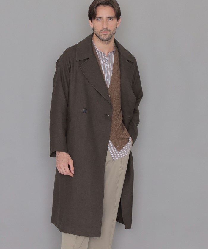 予約販売】【HADSTON DOUBLE】ウールシルクリバーダブルブレストコー